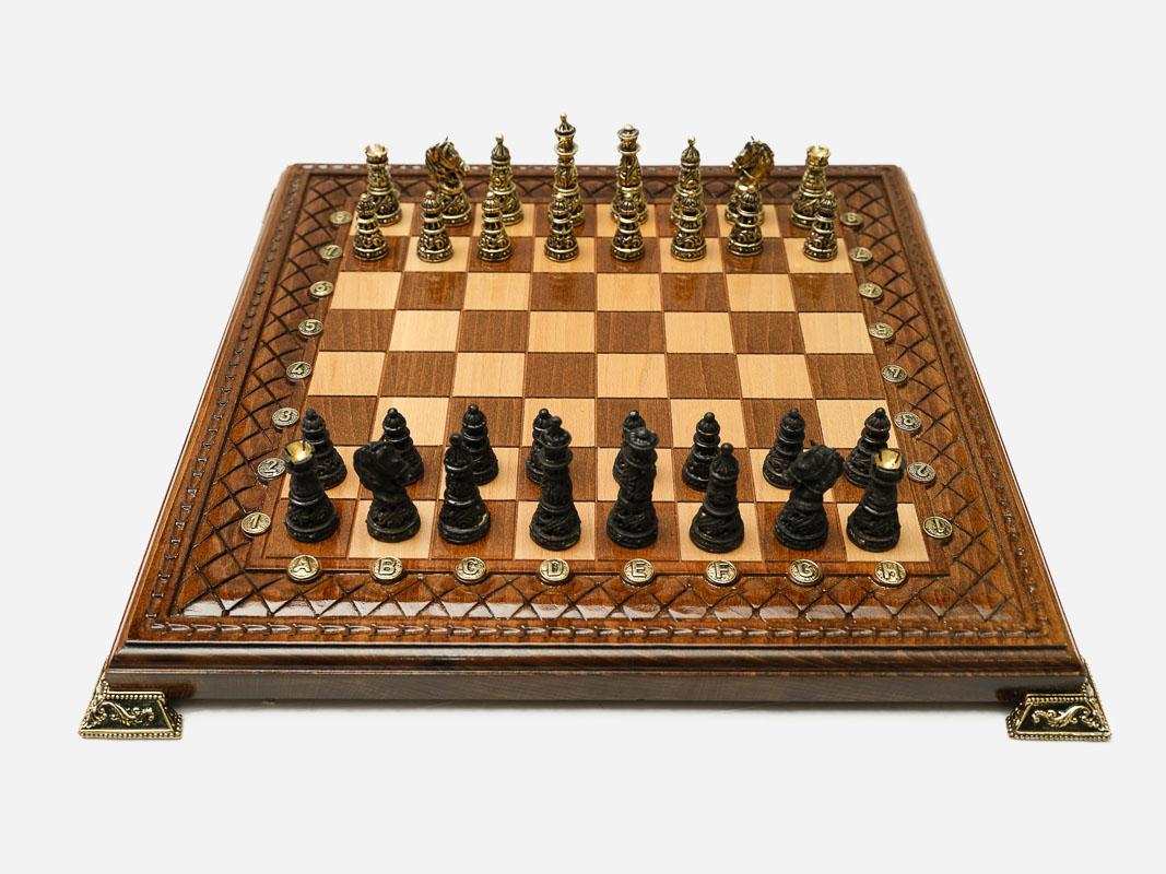Carved Beech Chess Set with Bronze Pieces III
