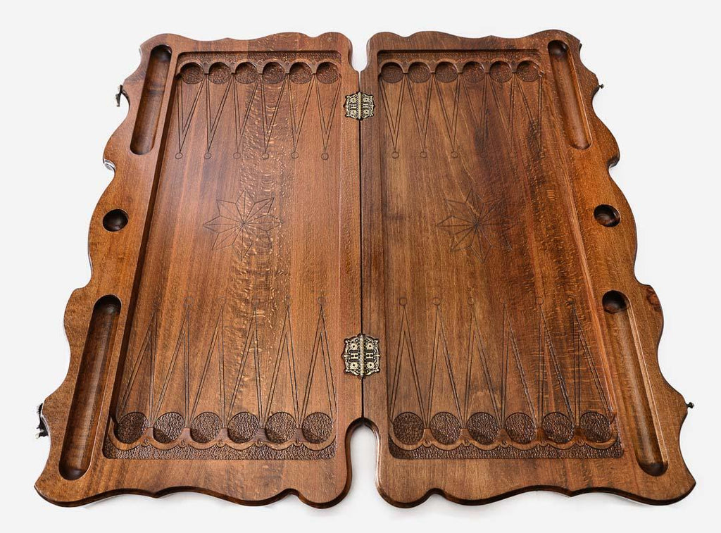 Backgammon Set Crown Octagon - handmade wooden backgammon board