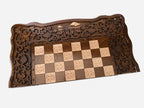Mount Ararat, Pomegranate and Grapevine chess set shown folded with carry handle