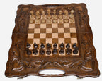 Heart Motif Beech Chess and Backgammon Set