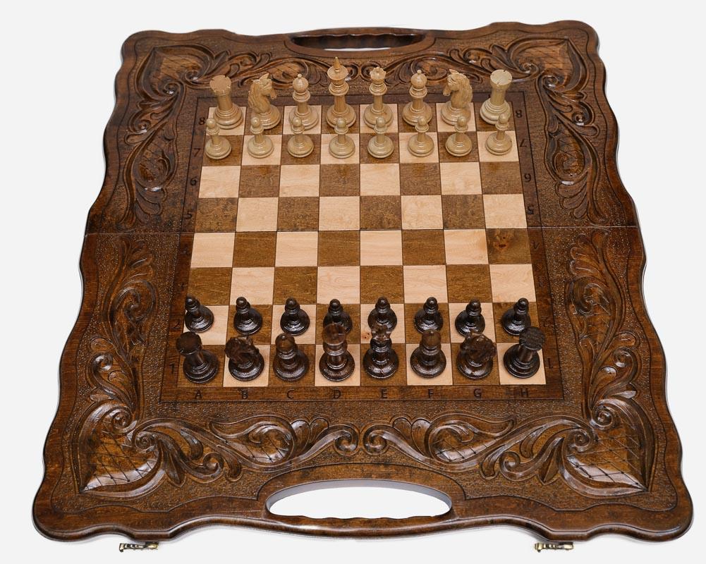 Heart Motif Beech Chess and Backgammon Set