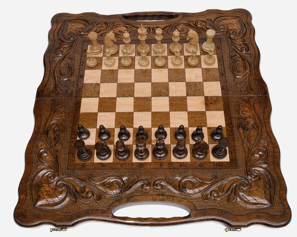 Heart Motif Beech Chess and Backgammon Set