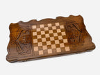 Backgammon Set Lion Family - handmade wooden backgammon board