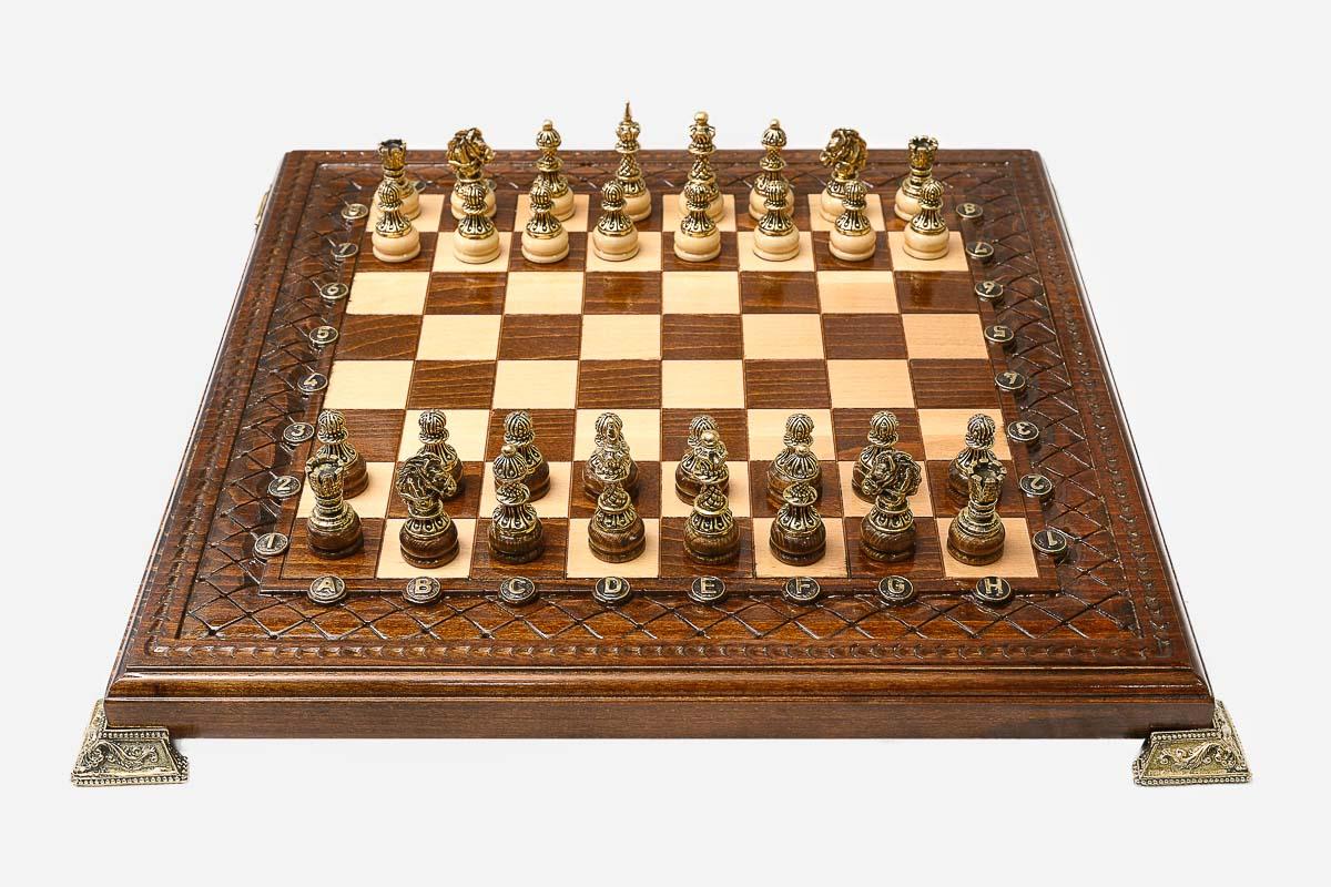 Carved Beech Chess Set with Bronze Pieces II