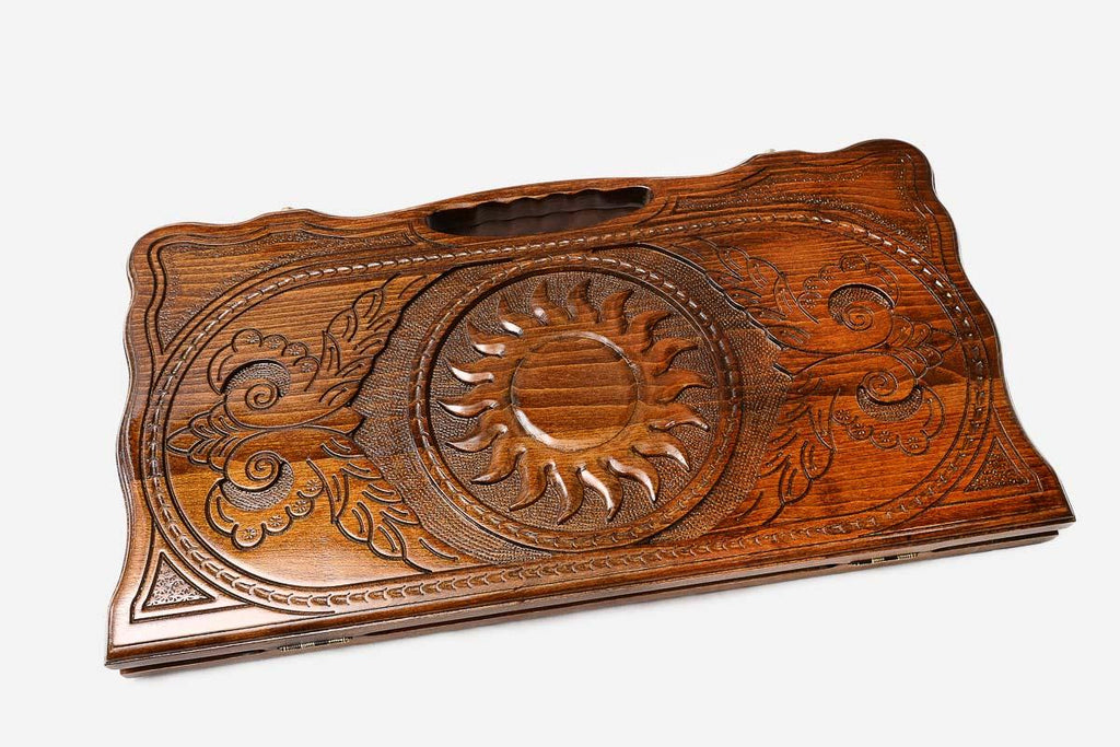 Backgammon Set Peacock & Sun - handmade wooden backgammon board