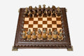 Carved Beech Chess Set with Bronze Pieces