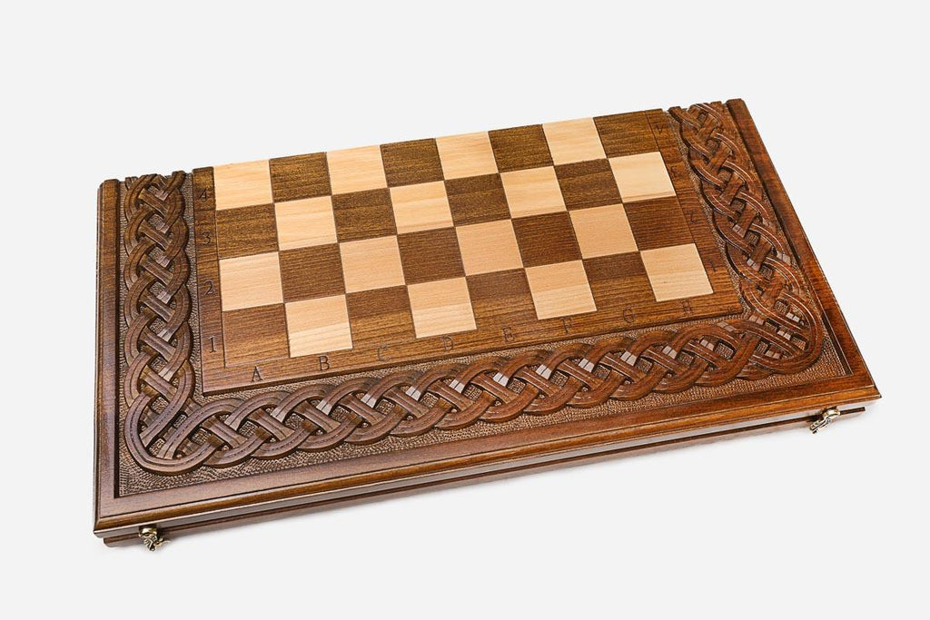 Rope Border chess set shown folded with carry handle