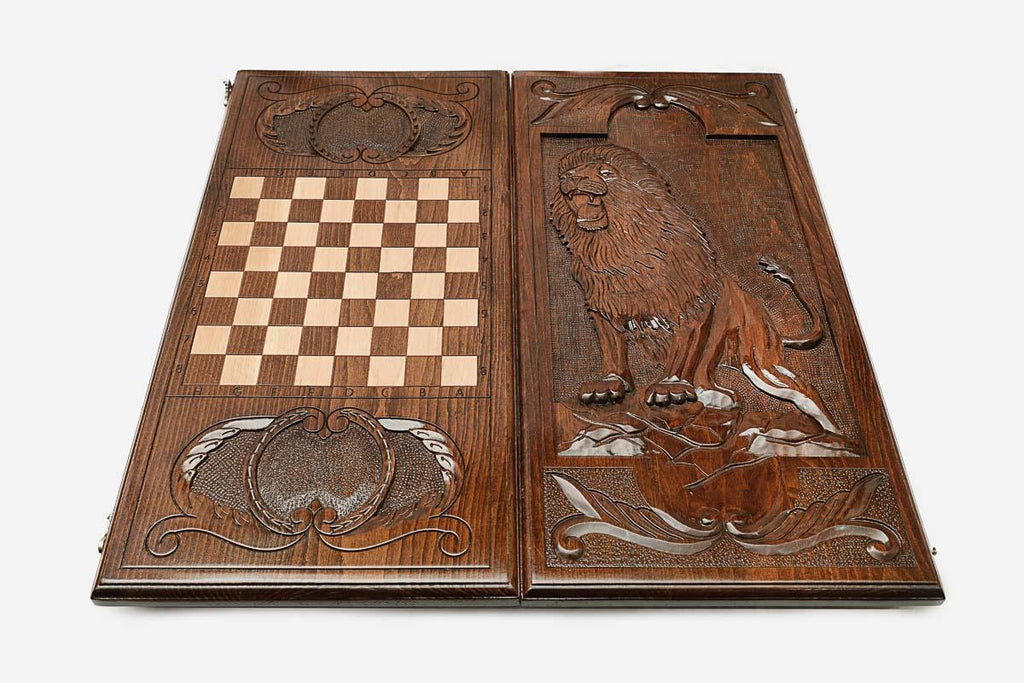 Backgammon Set Lion VI - handmade wooden backgammon board