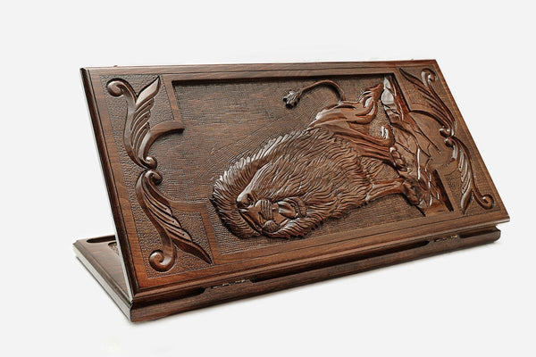Backgammon Set Lion VI - handmade wooden backgammon board