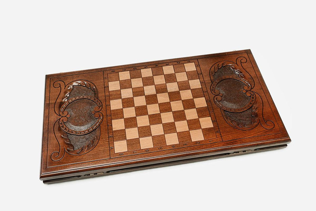 Backgammon Set Peacock - handmade wooden backgammon board