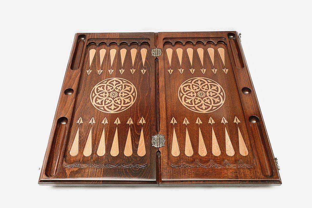 Backgammon Set Peacock - handmade wooden backgammon board