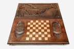 Backgammon Set Peacock - handmade wooden backgammon board