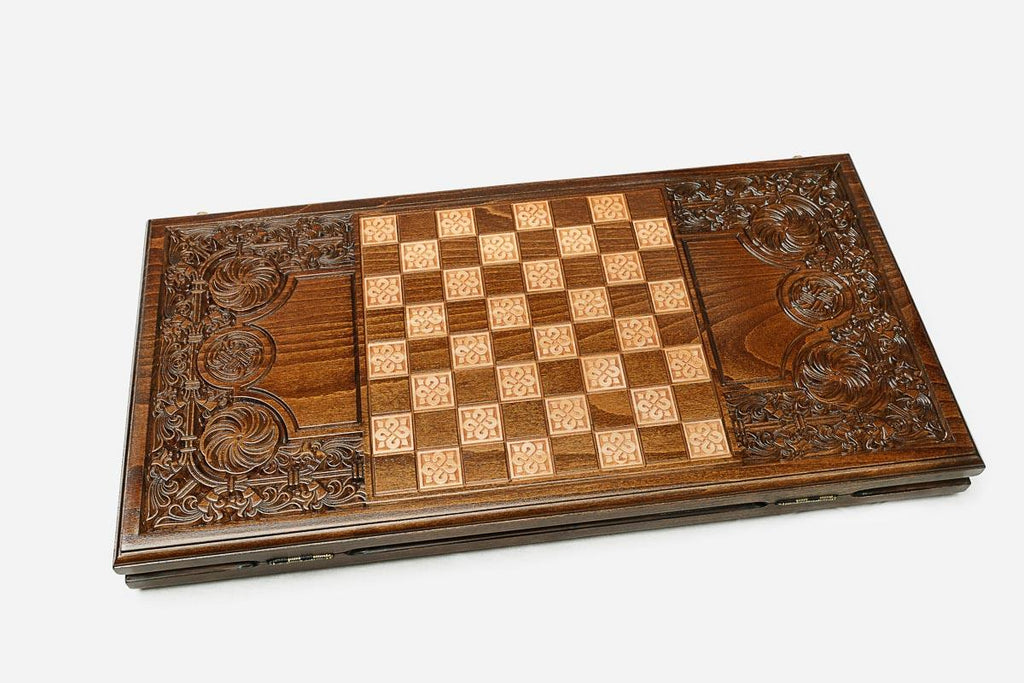 Armenian Backgammon Set - Ornaments XVIII - handmade wooden backgammon board