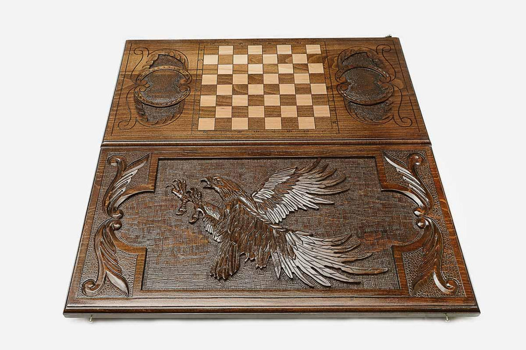 Backgammon Set Eagle III - handmade wooden backgammon board