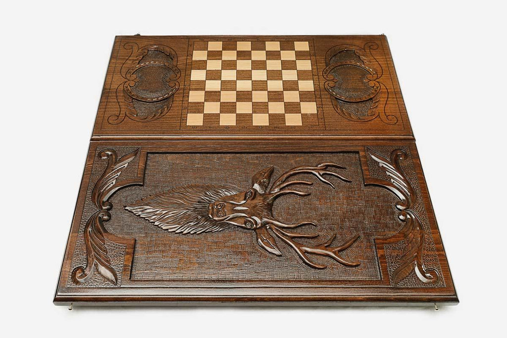 Backgammon Set Deer III - handmade wooden backgammon board