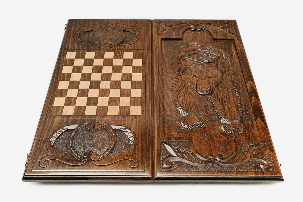 Backgammon Set Bear III - handmade wooden backgammon board