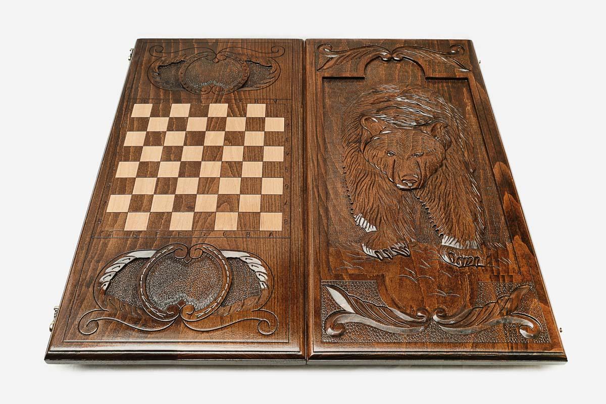 Backgammon Set Bear III - handmade wooden backgammon board