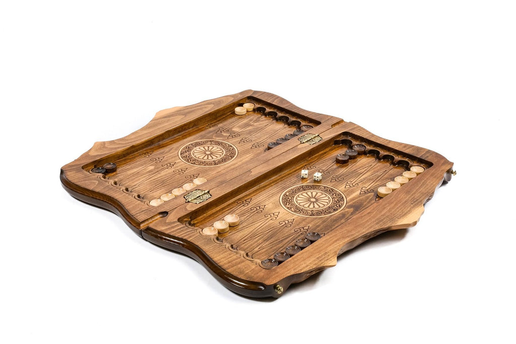 Carved Chess Set & Backgammon Board With Braid Pattern 50 cm | 19.7" - Unumperfectus