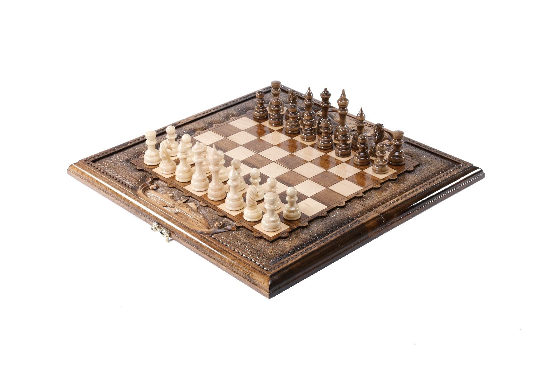 Luxury Armenian wooden chess set with Mount Ararat inspired design