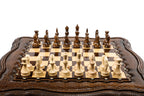 Detail of the premium wood and craftsmanship of the chess table