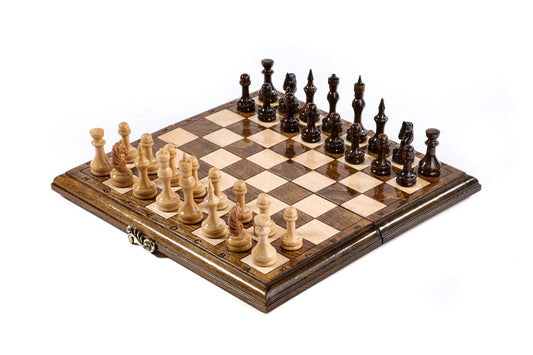Handmade wooden chess set with classic board and pieces