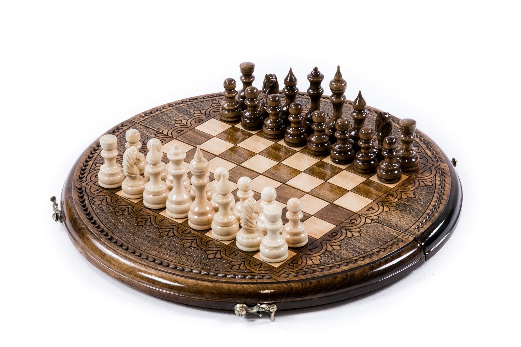 Handcrafted Armenian chess board with circular geometric style