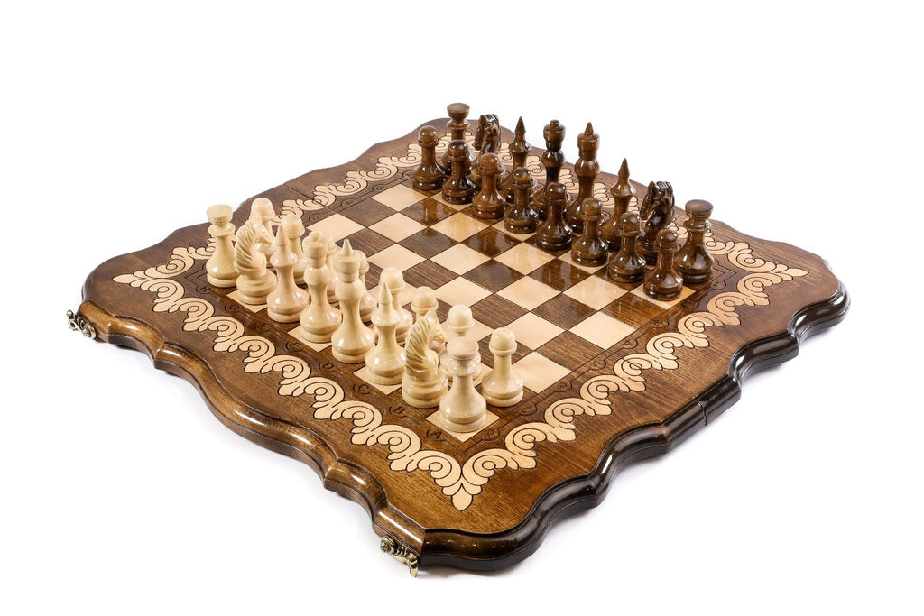 Medium handmade chess set with contour outline design 19.7 inch