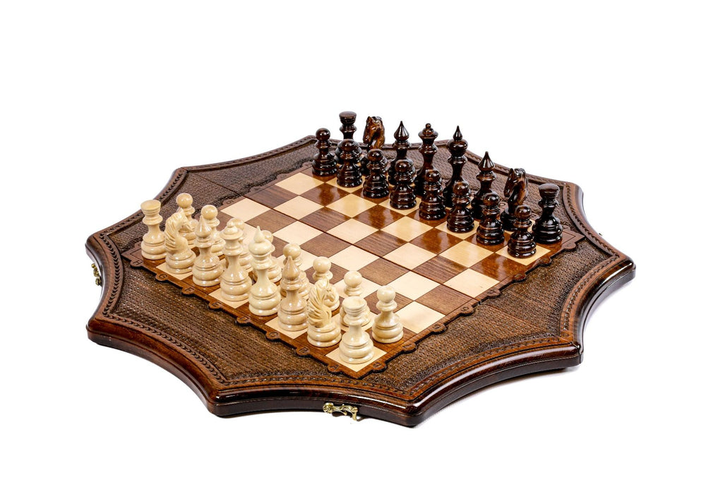 Luxury Armenian star shaped wooden chess set handcrafted design