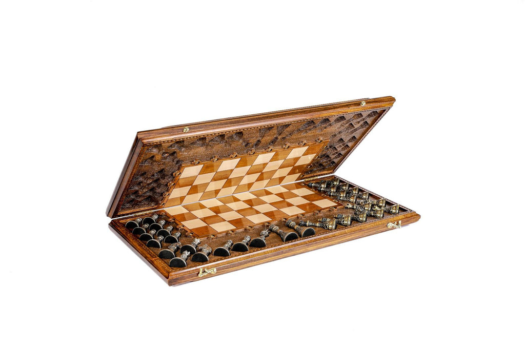 Wooden Carved Chess Set Ornamental Bas-Relief 60 cm | 24.7" - Unumperfectus