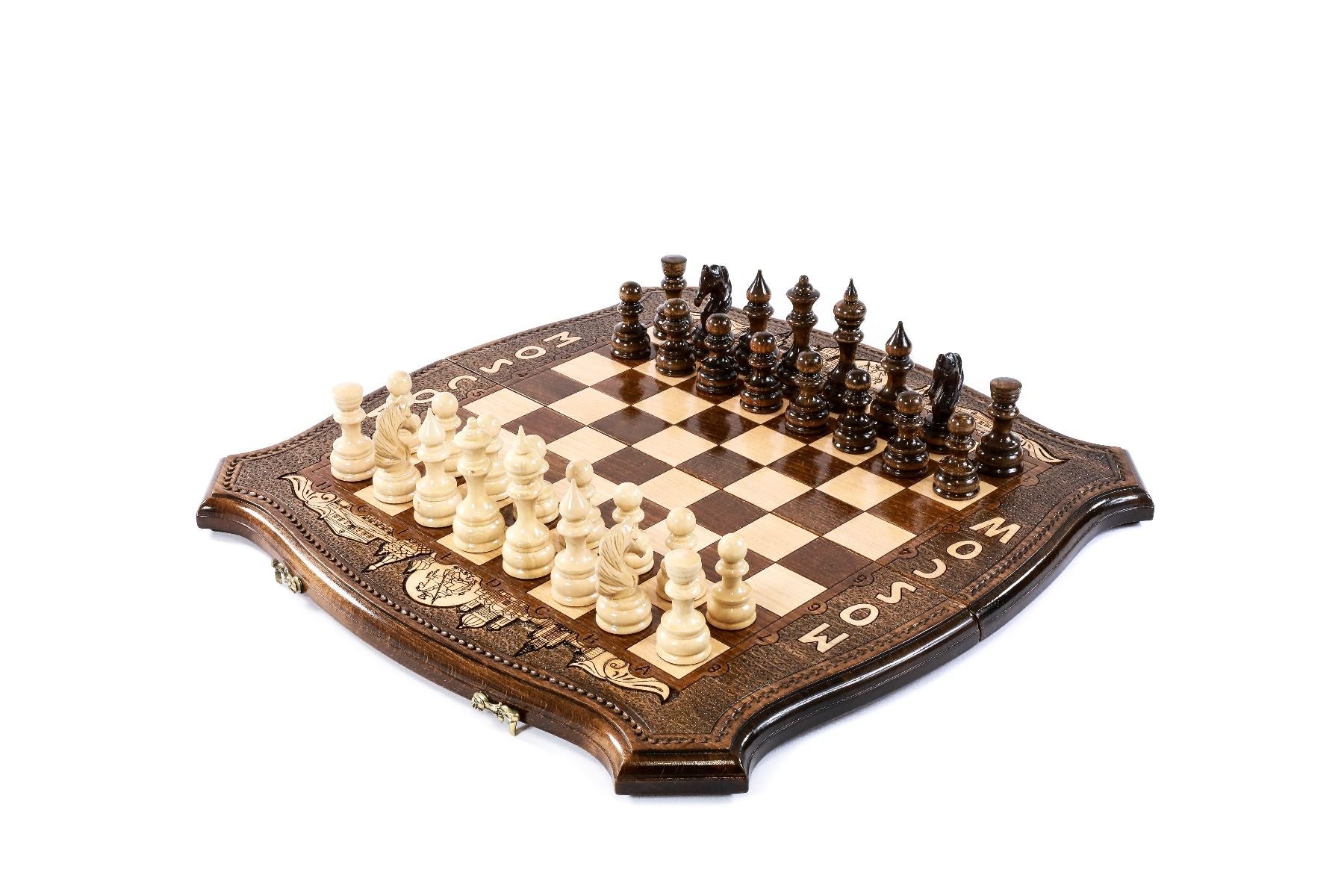 Luxury Armenian wooden chess set Moscow inspired design