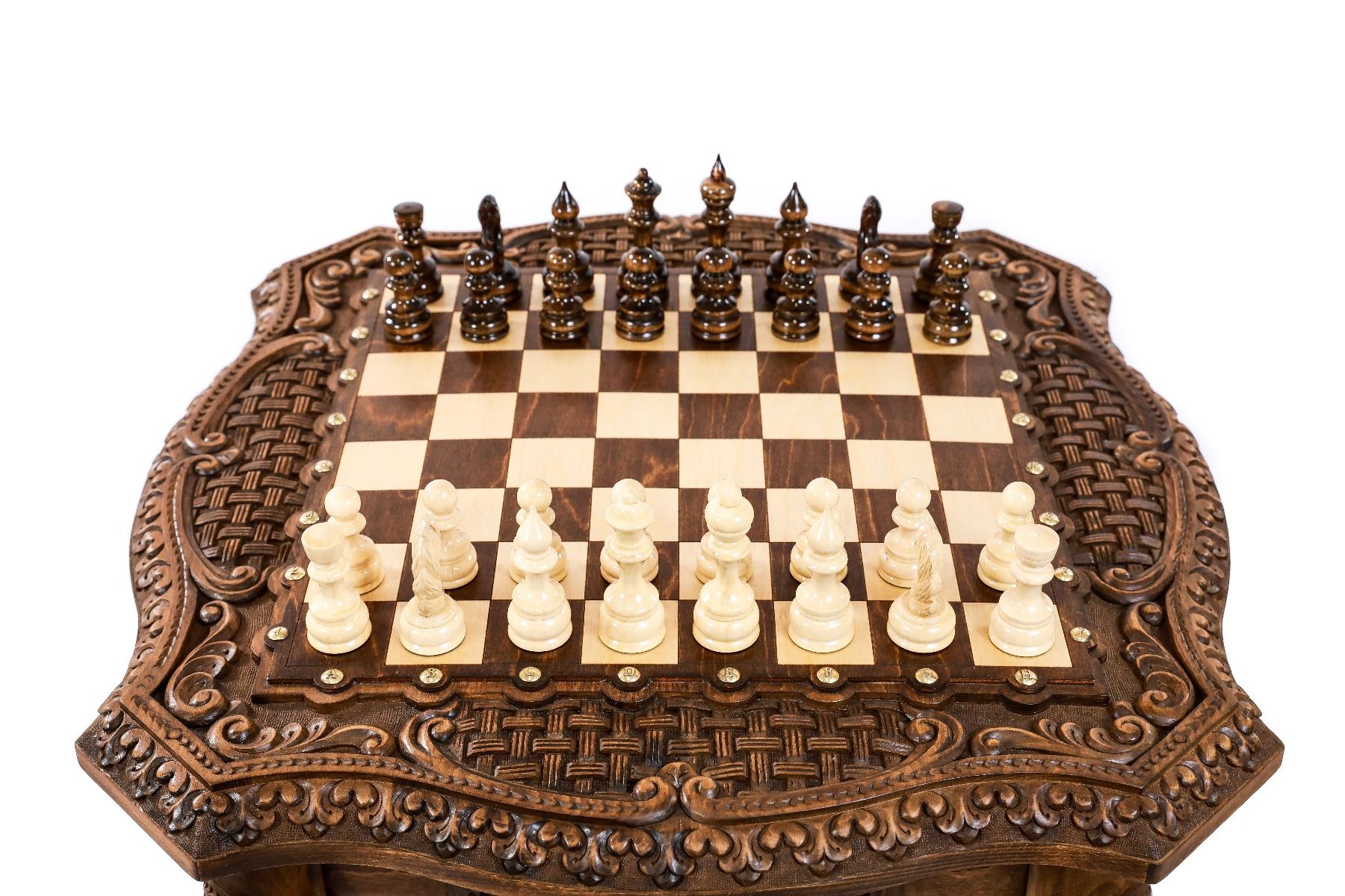 Table Chess Set - Wooden Design with Contour Outline - Unumperfectus