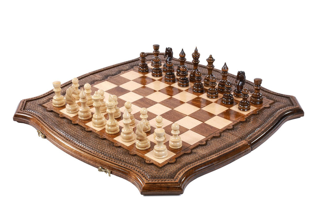 Carved Wooden Chess Set & Backgammon 60 cm / 24.7" - Unumperfectus