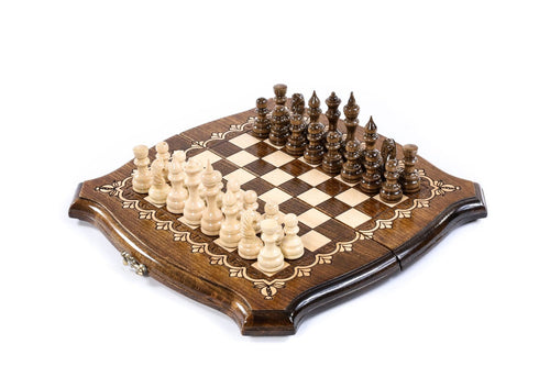 Luxury Armenian wooden chess set with designed contour outline