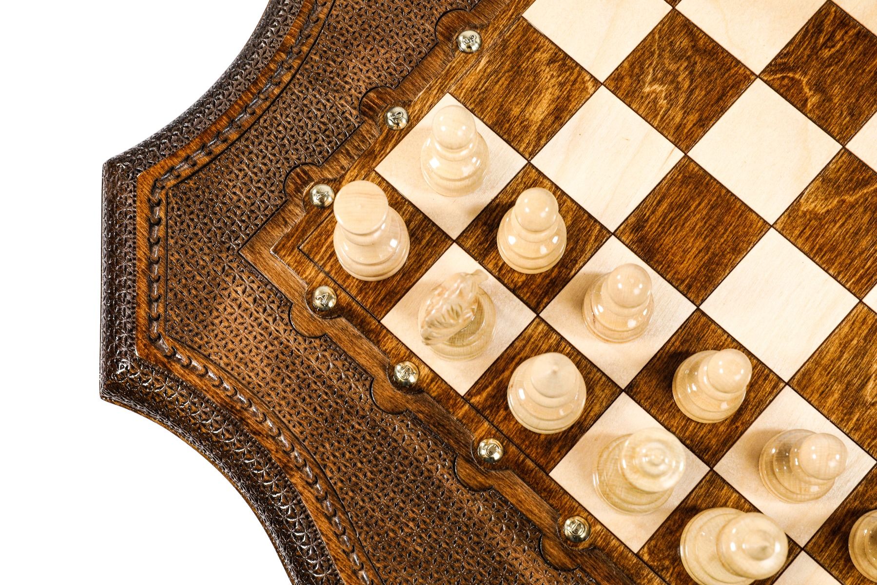 Wooden Carved Table Chess Set With Contour Outline 60 cm | 24.7" - Unumperfectus