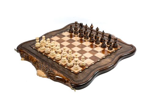Luxury Armenian wooden chess set with Mount Ararat outline wooden chess board