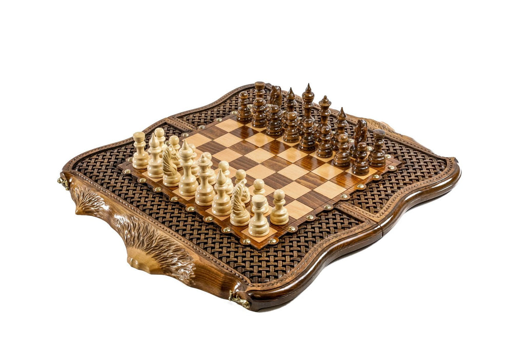 Luxury Armenian Chess Set with braid pattern and Mount Ararat outline