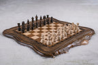 Premium luxury wooden chess set with Armenian Mount Ararat artistic outline