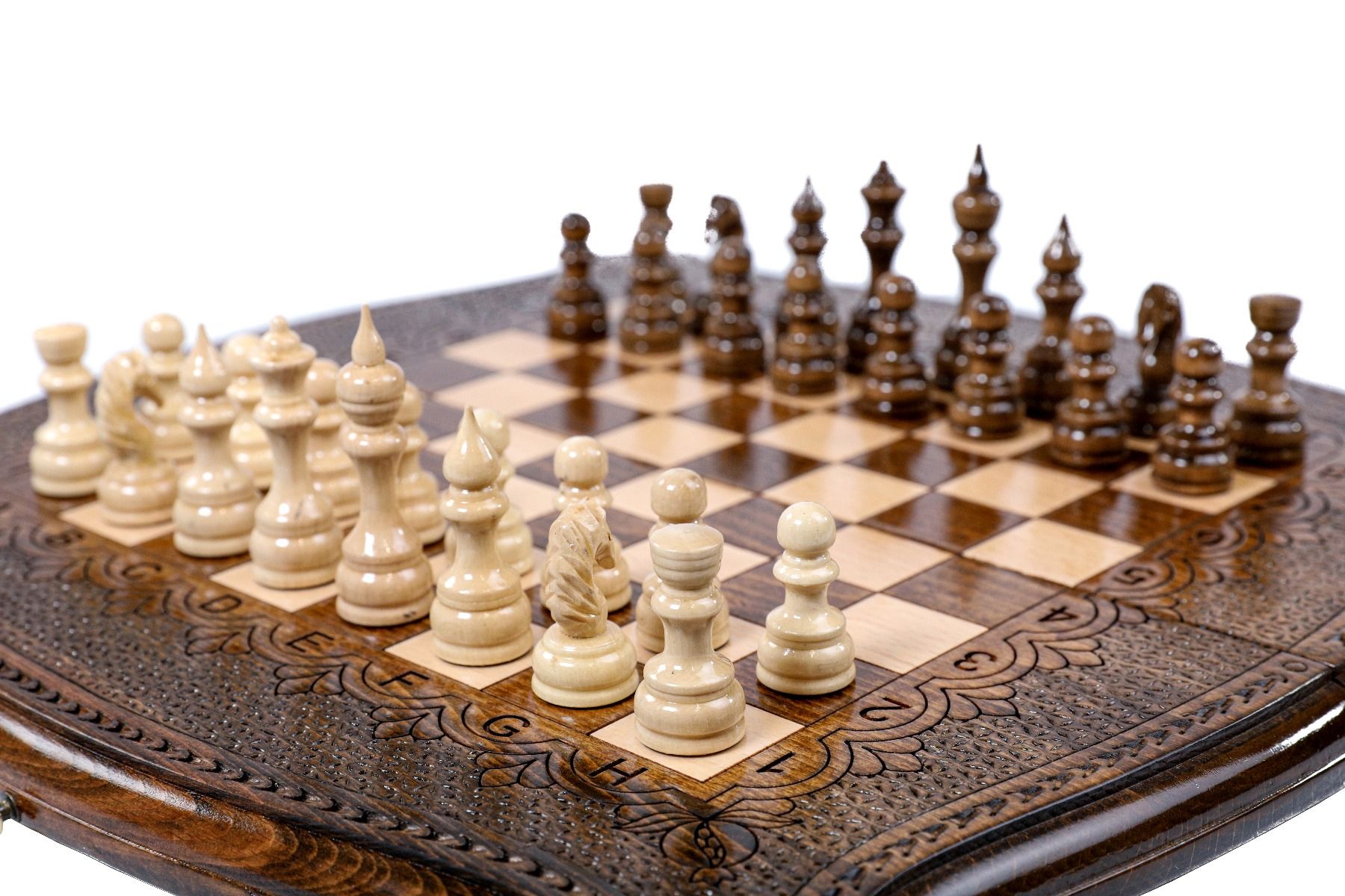Premium artisan chess set refined geometric wooden craftsmanship