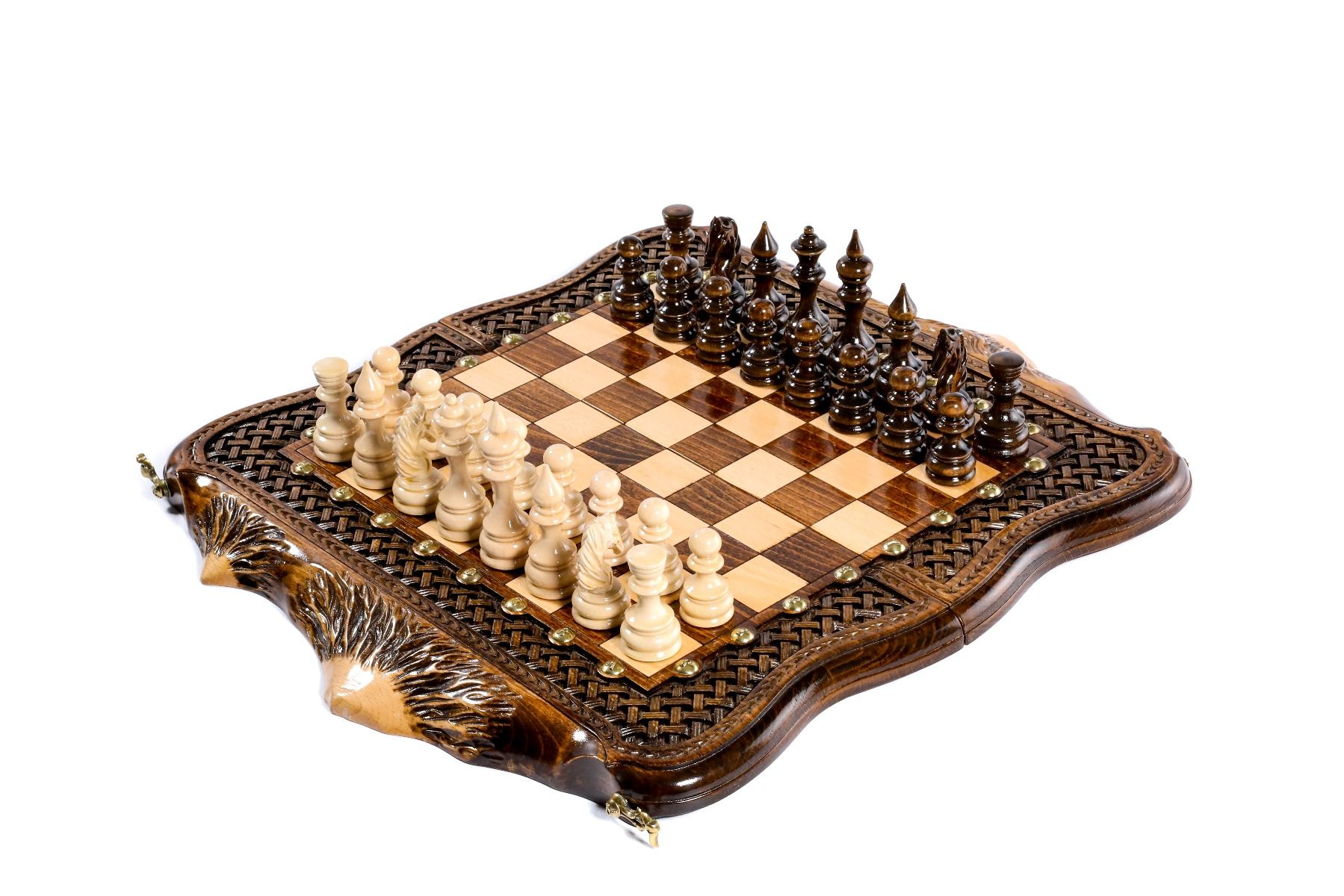Luxury Armenian Chess Set with braid pattern and Mount Ararat outline