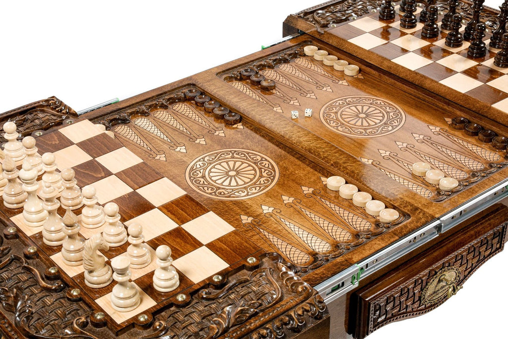 Chess-backgammon Table with copyrighted contour outline - Unumperfectus