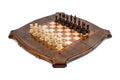 Exterior view of the combined wooden chess and backgammon board featuring the exclusive copyrighted contour outline.