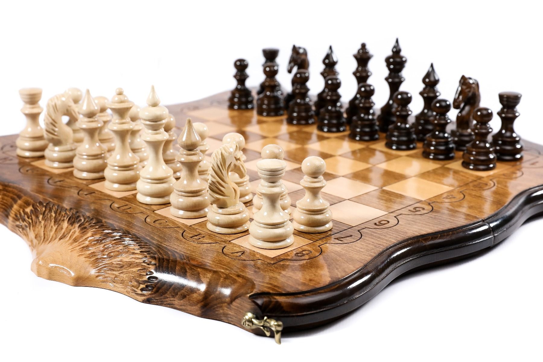 Handcrafted Armenian wooden chess board Ararat silhouette artwork