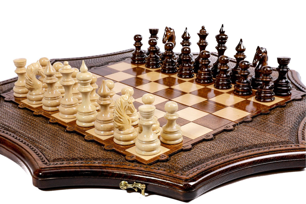 Premium artisan chess set elegant star shaped wooden artwork