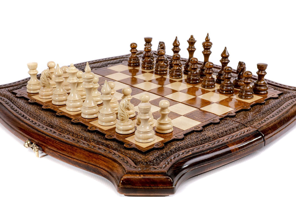Handcrafted Armenian chess board elegant contour artistic style