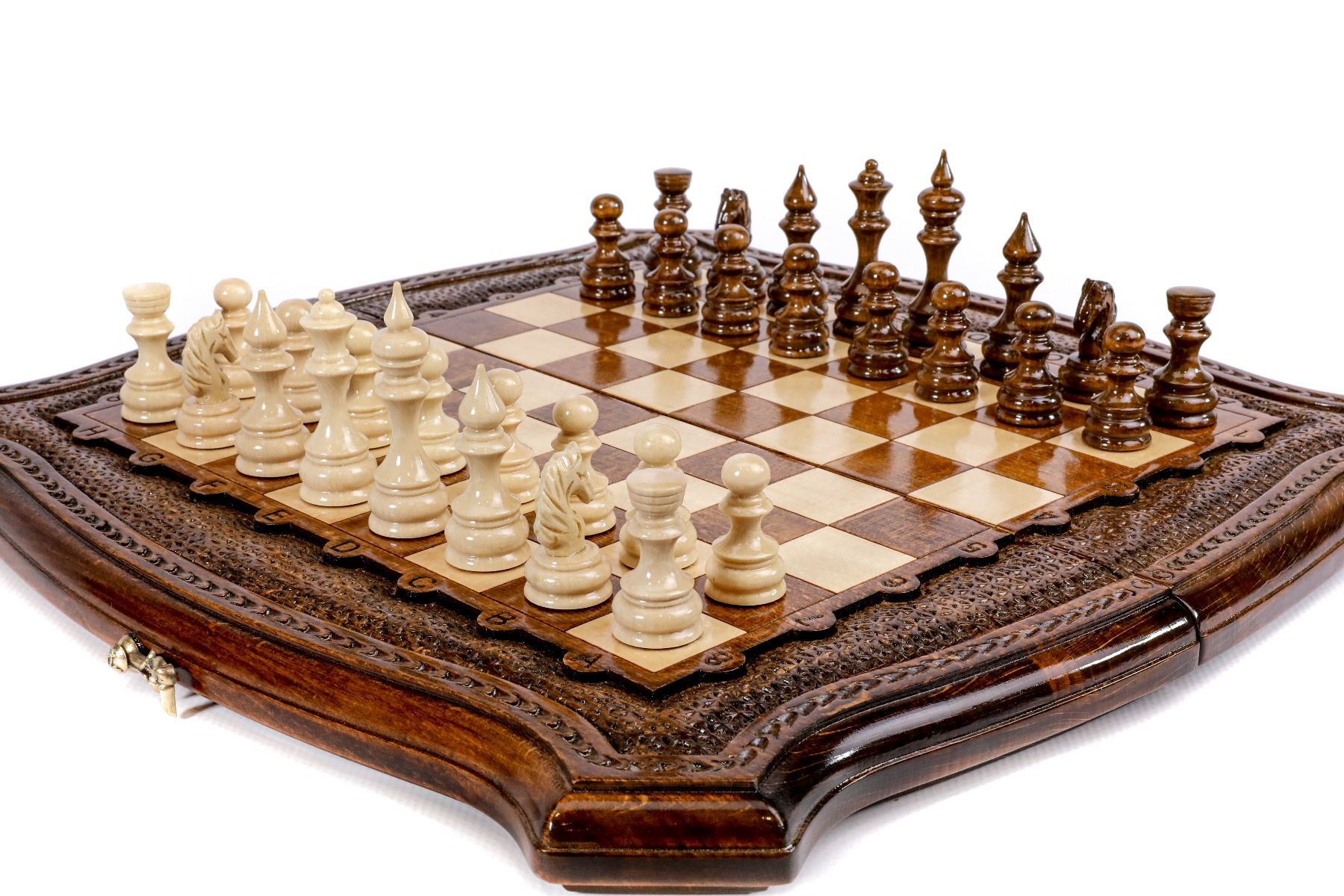 Handcrafted Armenian chess board elegant contour artistic style