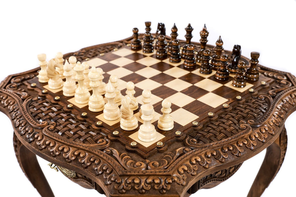 Table Chess Set - Wooden Design with Contour Outline - Unumperfectus