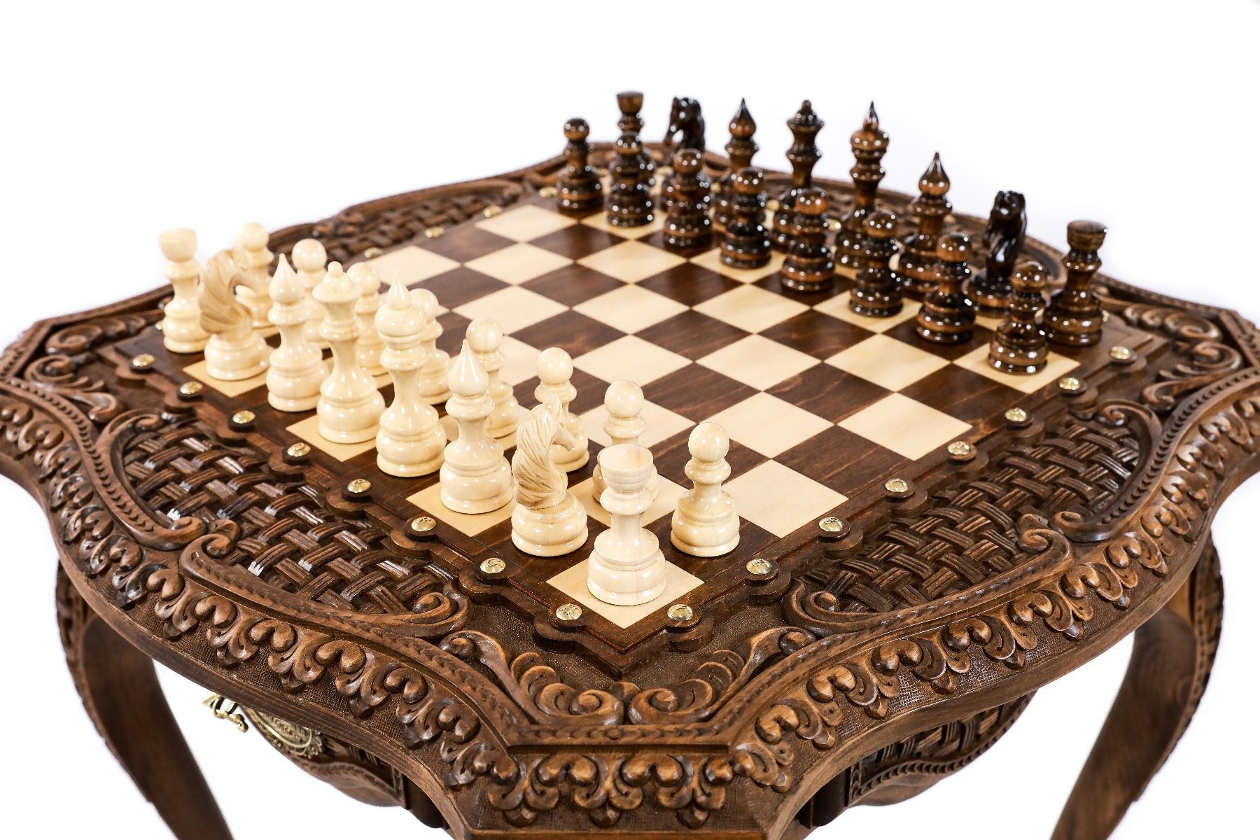 Table Chess Set - Wooden Design with Contour Outline - Unumperfectus