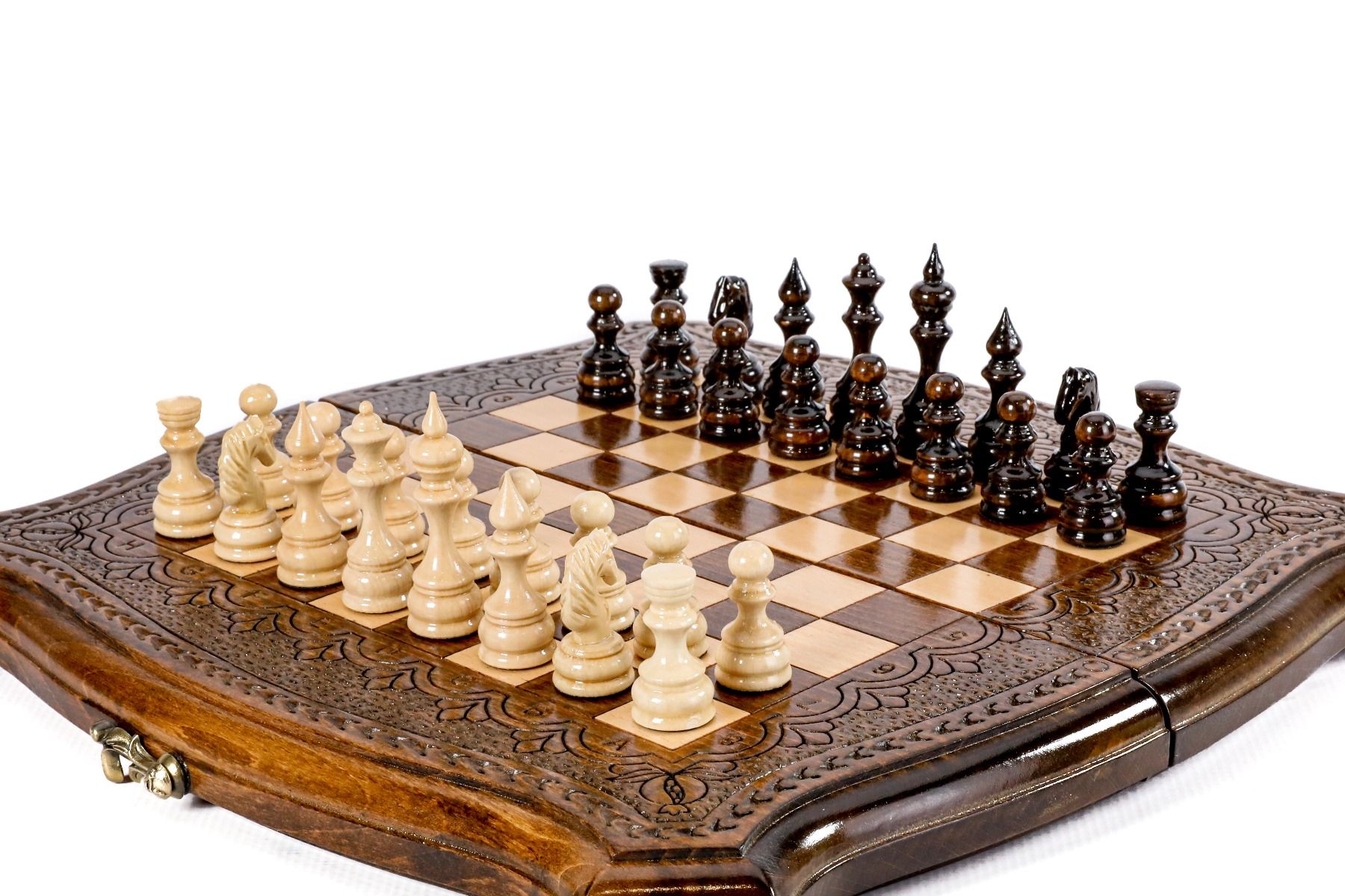 Premium artisan chess set refined geometric wooden craftsmanship
