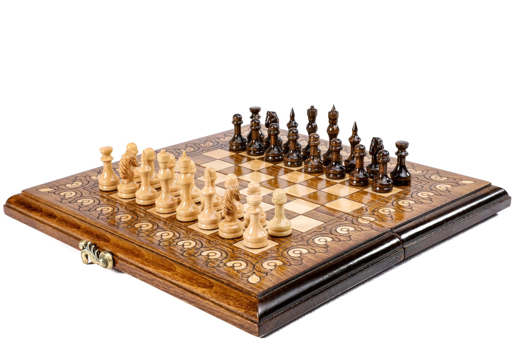 Wooden chess board with simple traditional design and craftsmanship