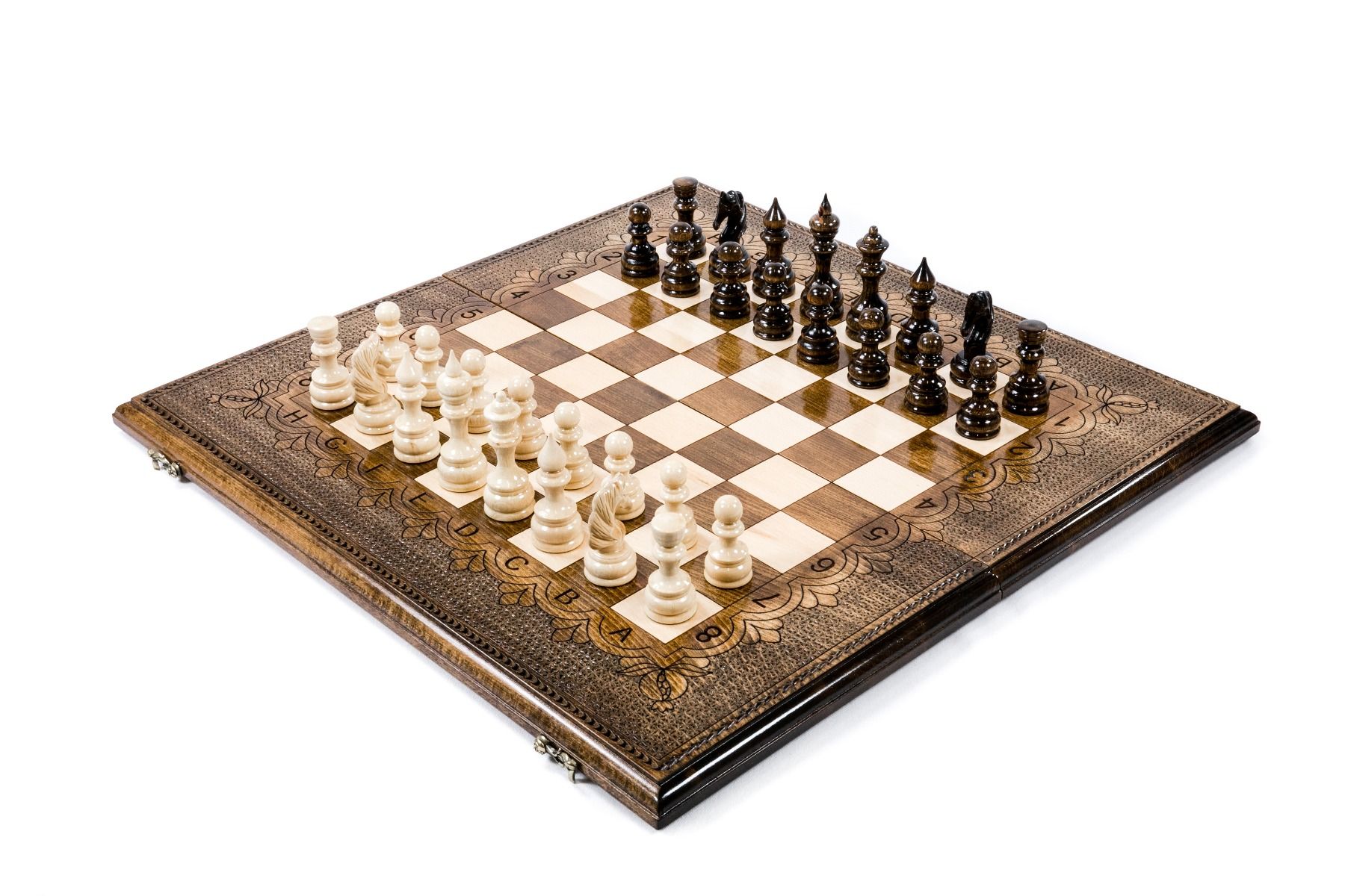 Classic wooden chess set and backgammon board made of solid beech wood 23.6 inch